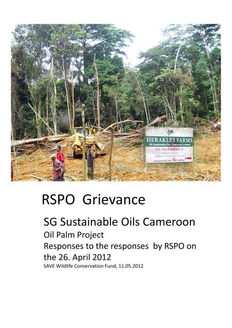 RSPO Grievance - SAVE Wildlife Conservation Fund