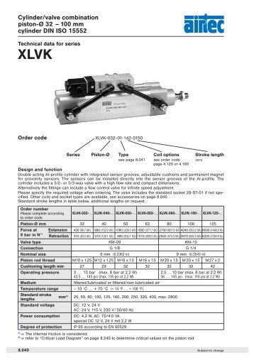 Cylinder/valve combination piston-Ã 32 â 100 mm cylinder DIN ISO ...