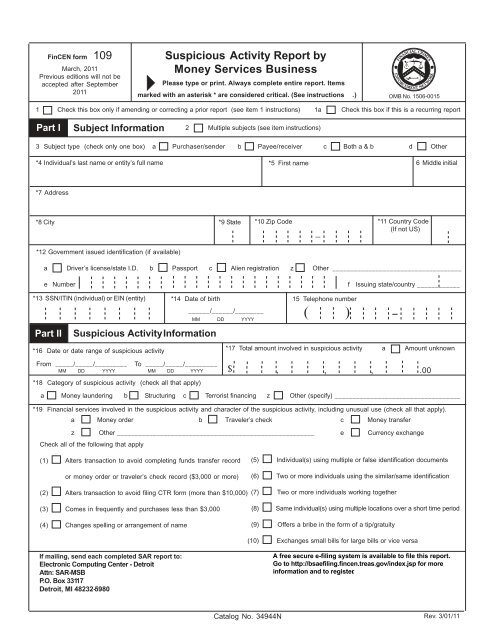 FinCEN Form 109 (03/2007) - Internal Revenue Service