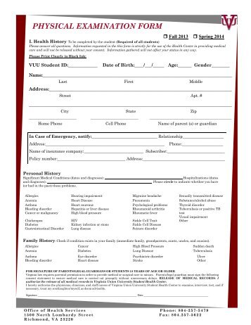 Download Student Health Services Forms - Virginia Union University