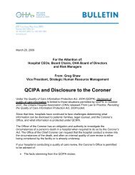 QCIPA and Disclosure to the Coroner - Ontario Hospital Association