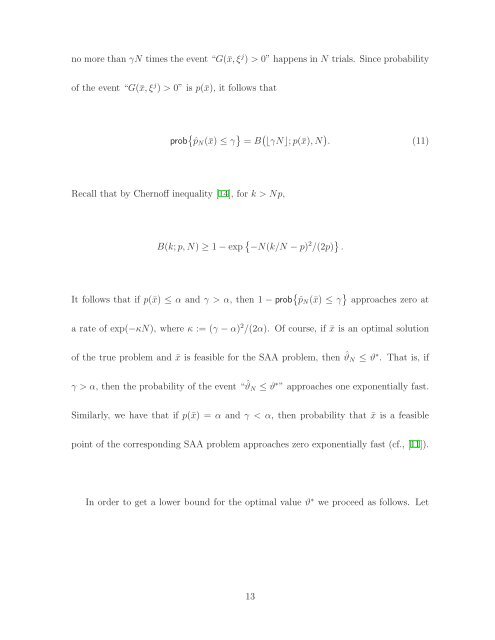 Sample Average Approximation Method for Chance Constrained ...