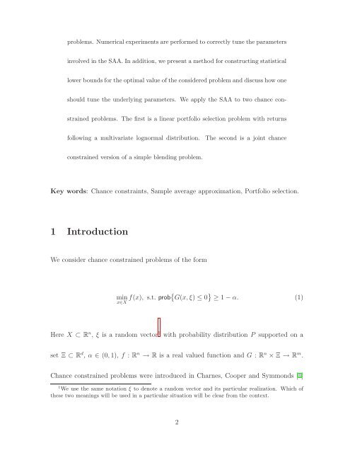 Sample Average Approximation Method for Chance Constrained ...