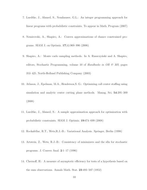 Sample Average Approximation Method for Chance Constrained ...