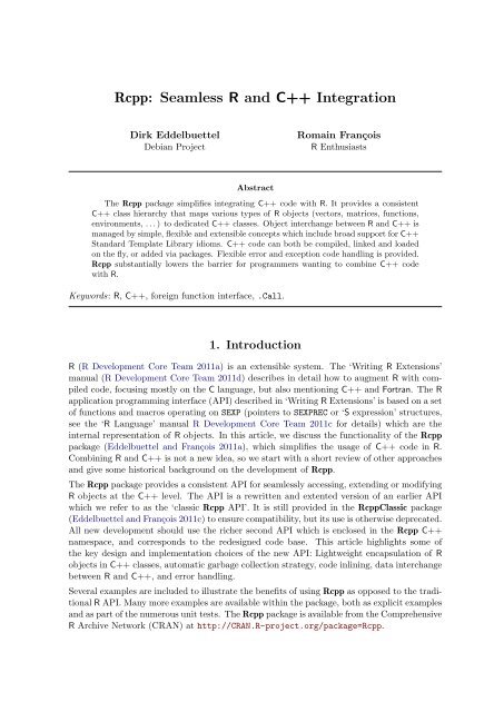 Rcpp: Seamless R and C++ Integration - Dirk Eddelbuettel
