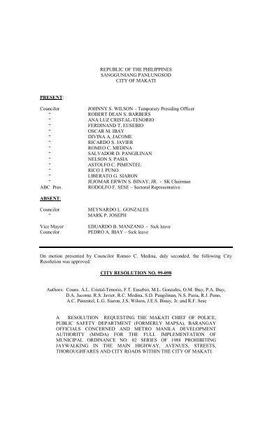 Councilor Johnny S Wilson A Temporary Presiding Of Makati