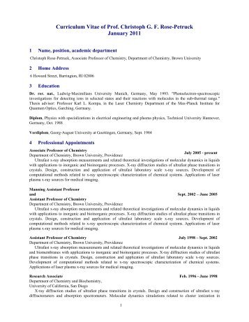 Curriculum Vitae of Prof. Christoph G. F. Rose-Petruck January 2011