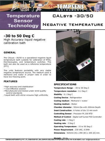 CALsys -30/50 Negative temperature bath - Tempsens Instruments