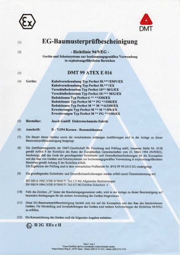EG-Baumusterpruefbescheinigung DMT 99 ATEX E016 - Jacob GmbH