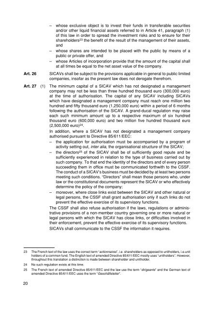 law of 20 December 2002 - Alfi