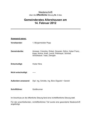 Gemeinderates Allershausen am 14. Februar 2012