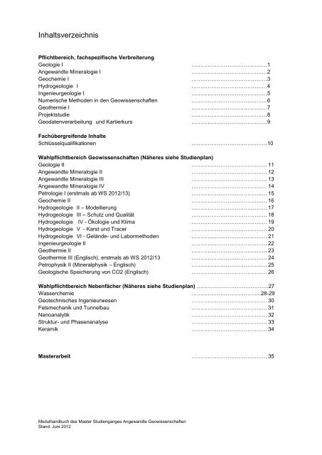 Modulhandbuch Master Angewandte Geowissenschaften