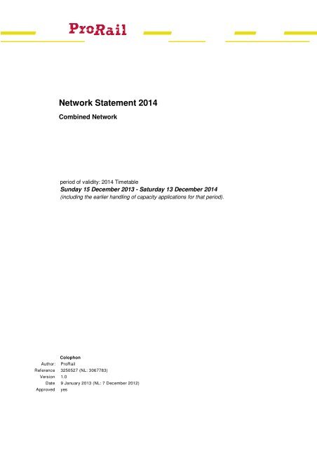 Network Statement 2014 - ProRail