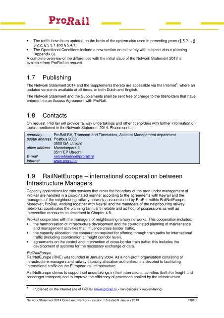 Network Statement 2014 - ProRail