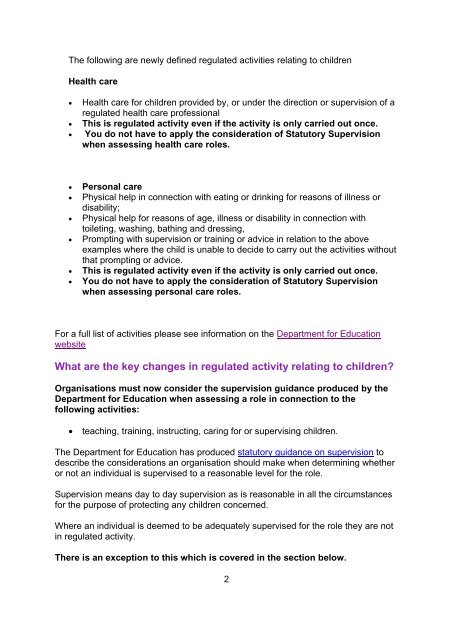 Regulated activity - children The Protection of Freedoms Act 2012 ...