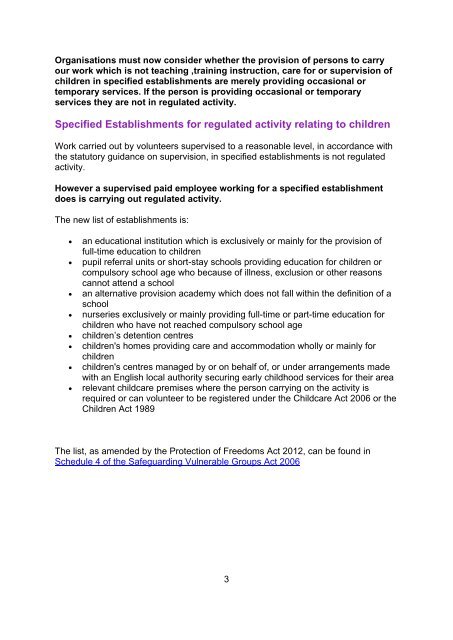 Regulated activity - children The Protection of Freedoms Act 2012 ...