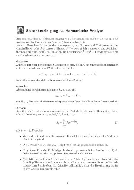 Saisonbereinigung vs. Harmonische Analyse