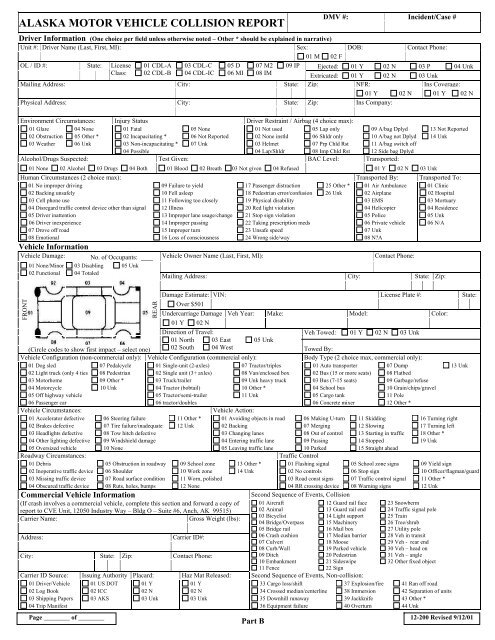 Alaska Crash Report, Revised 9/12/2001 - NHTSA