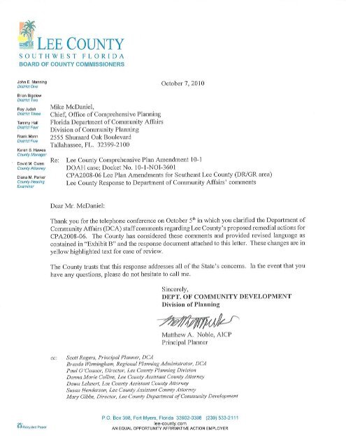 Attachment 26 - Final Response Letter to DCA - Lee County Florida