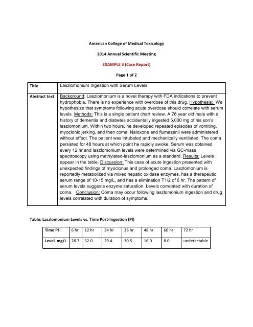 1 American College of Medical Toxicology 2014 Annual Scientific ...