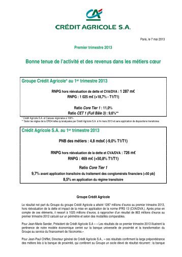 Résultats du 1er trimestre 2013 - Crédit Agricole CIB