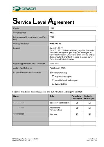 Service Level Agreement (SLA) - GEFASOFT AG
