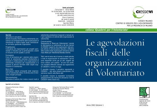 Le agevolazioni fiscali delle organizzazioni di Volontariato - Cesvov