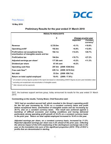 Preliminary Results for the year ended 31 March 2010 - DCC plc