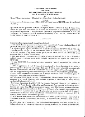 Atto di opposizione all'archiviazione, degli avv ... - Bruno Falzea