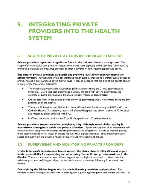 PRIVATE SECTOR HEALTH CARE IN INDONESIA - Health Systems ...