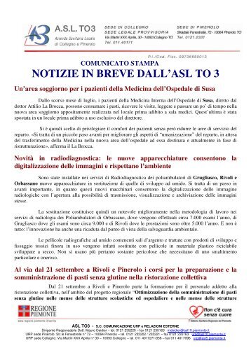 A Rivoli e Pinerolo i corsi per la preparazione e la ... - ASL TO3