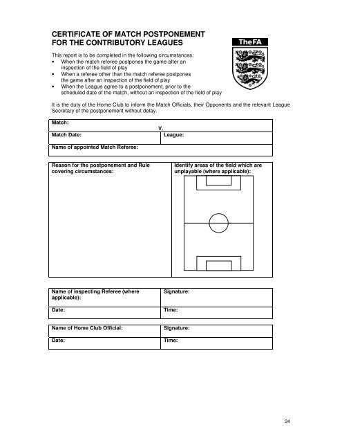 Contributory League Referee's Report - The Football Association