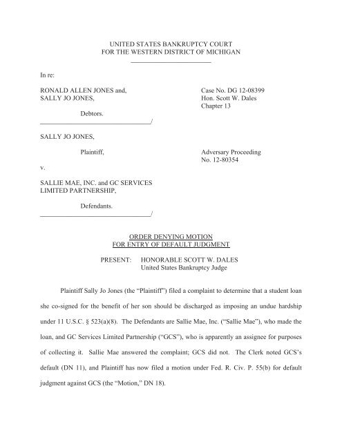Order Denying Motion For Entry Of Default Judgment