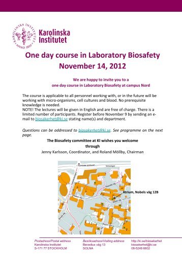 One day course in Laboratory Biosafety November 14, 2012