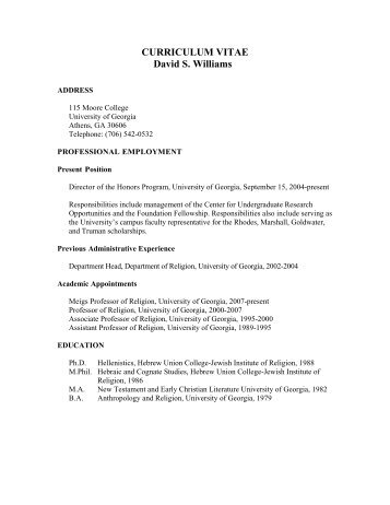 CURRICULUM VITAE David S. Williams - the University of Georgia ...