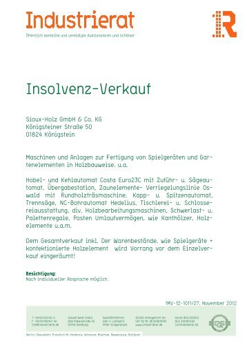 Insolvenz-Verkauf - Industrie Rat