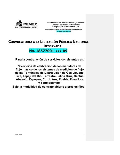 CONVOCATORIA A LA LICITACIÓN PÚBLICA NACIONAL ...