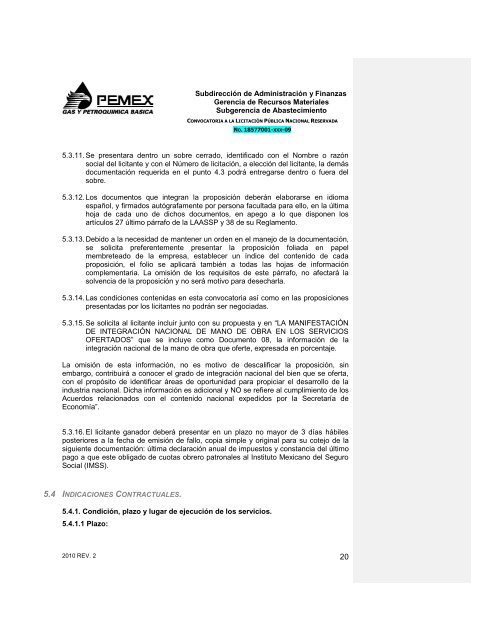 CONVOCATORIA A LA LICITACIÓN PÚBLICA NACIONAL ...