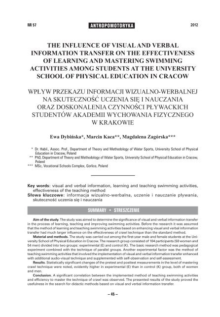 Antropomotoryka nr 57 [2012]. - Akademia Wychowania Fizycznego ...