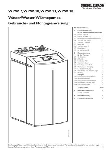 WPW 7, WPW 10, WPW 13, WPW 18 Wasser/Wasser ... - Eibmarkt