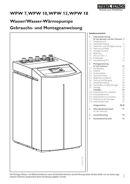 WPW 7, WPW 10, WPW 13, WPW 18 Wasser/Wasser ... - Eibmarkt