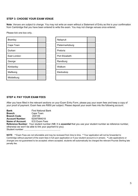 as level exam entry form - INTEC College