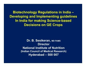Address, Dr B Sesikeran, Director, NIN - ILSI India