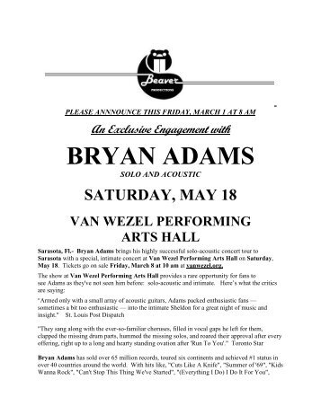 bryan adams solo & acoustic at the van wezel may 18