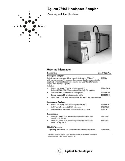 Agilent 7694E Headspace Sampler - Agilent Technologies