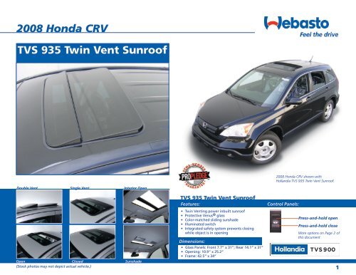TVS 935 Twin Vent Sunroof 2008 Honda CRV - Webasto