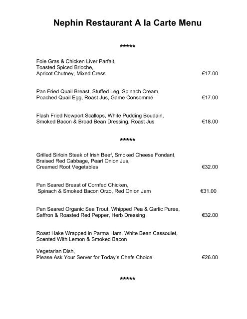 Restaurant Menu March 2011 - Mulranny Park Hotel