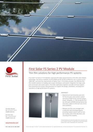 First Solar FS Series 2 PV Module - sat-solar.ch