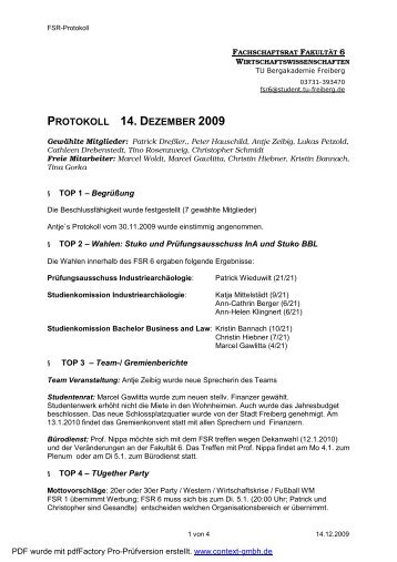 protokoll 14. dezember 2009 - Fakultät 6 - TU Bergakademie Freiberg