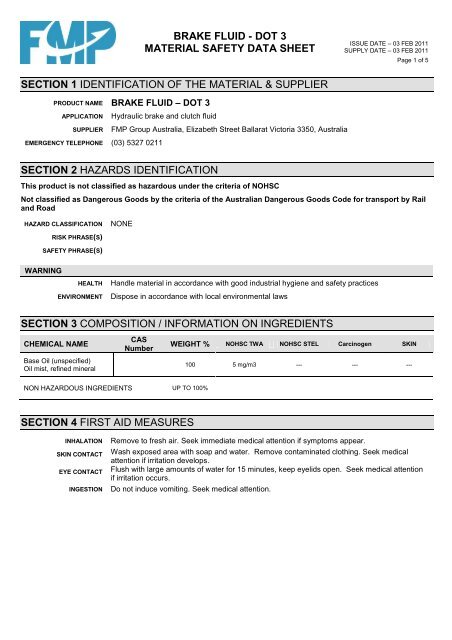 Dot 3 brake fluid msds